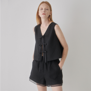 타브 Flare Ribbon 2-Way Top - Black TAV