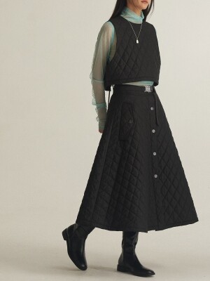 [주문제작] 베터카인드 버클벨트 A라인 패딩 스커트 BUCKLE BELTED A-LINE PADDING SKIRT_BLACK BETTERKIND