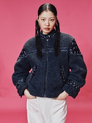 미미카위 Bandana teddy biker jacket no.1/charcoal grey MMCW